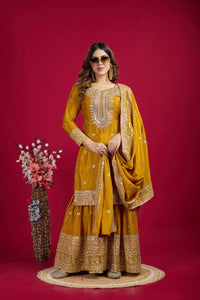 Chinnon Silk Top Plazo and Dupatta Set with Heavy Embroidery Sequence Work