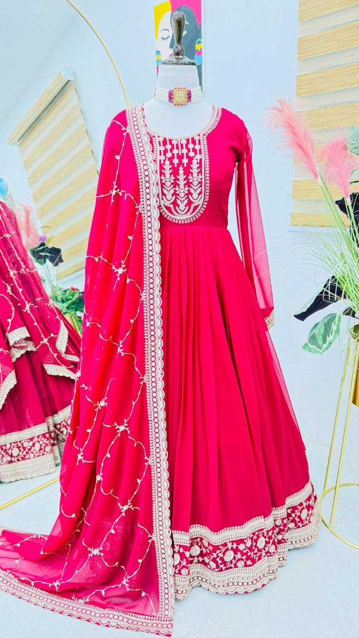 Designer Party Gown & Dupatta Set with Embroidery Sequence Work