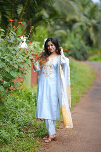 Party Wear Pure Muslin Embroidery Suit Set - 4-Piece with Dupatta