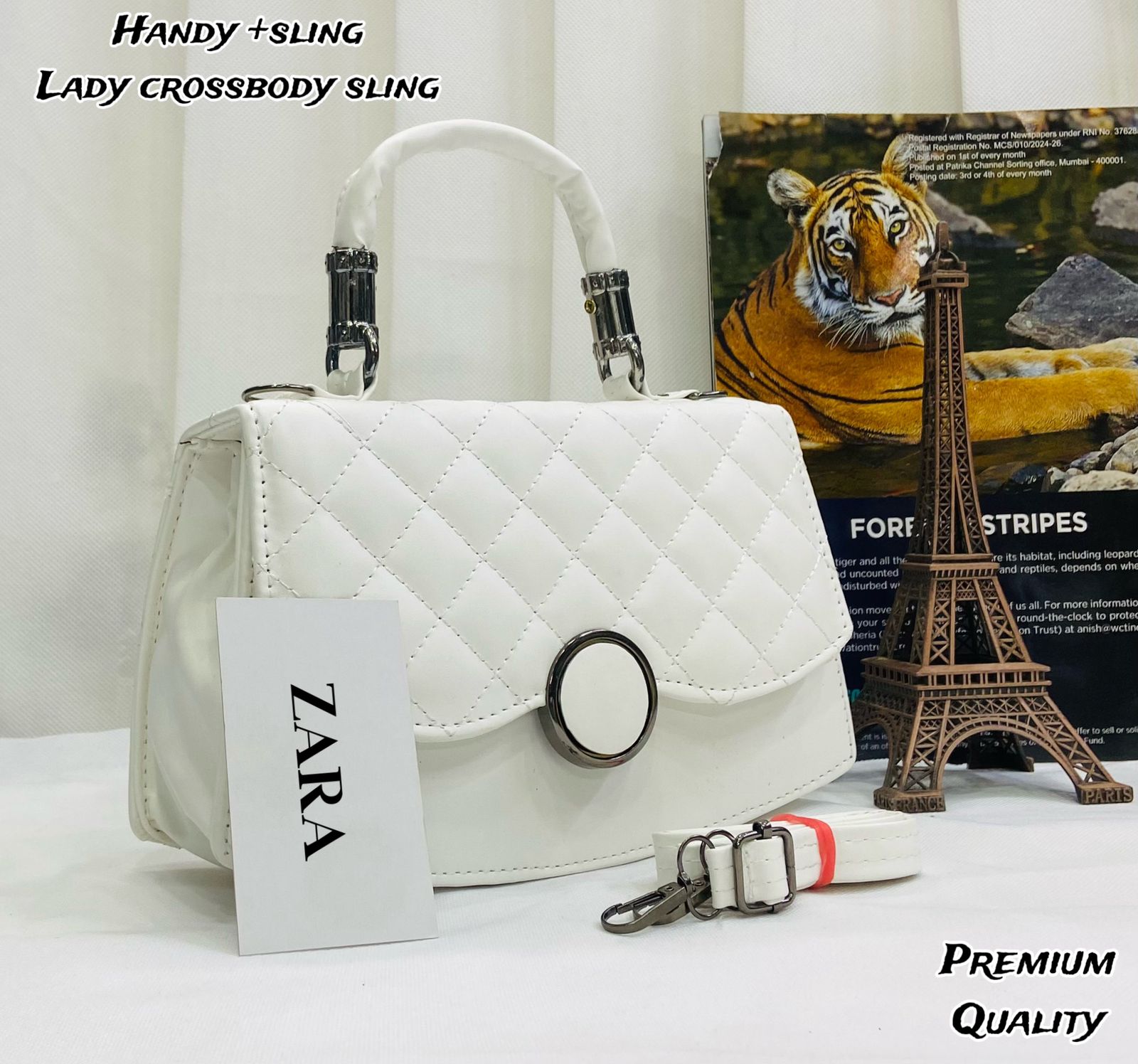 Zara Handy Crossbody Sling Bag with Full Embroidery White