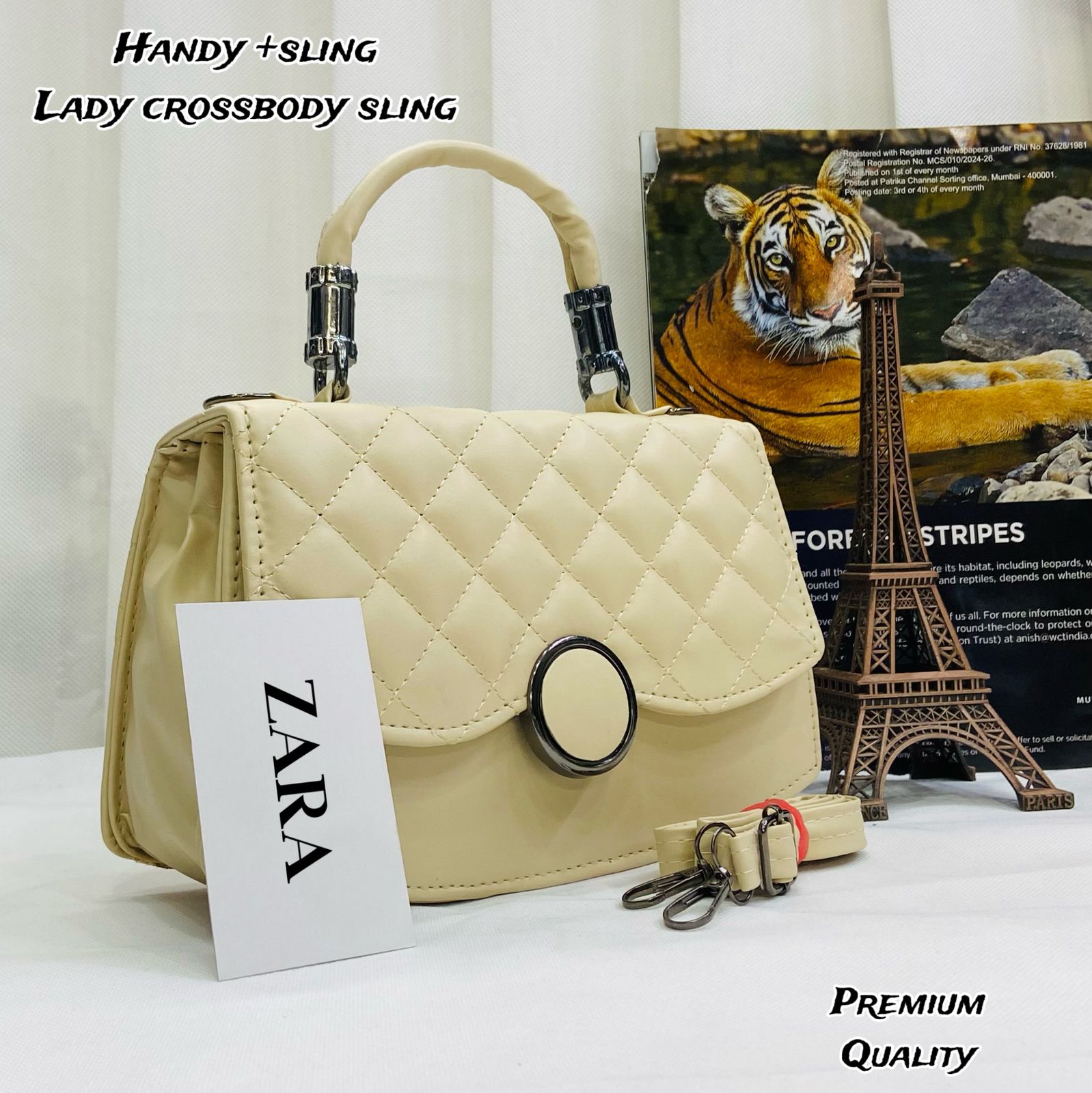 Zara Handy Crossbody Sling Bag with Full Embroidery cream