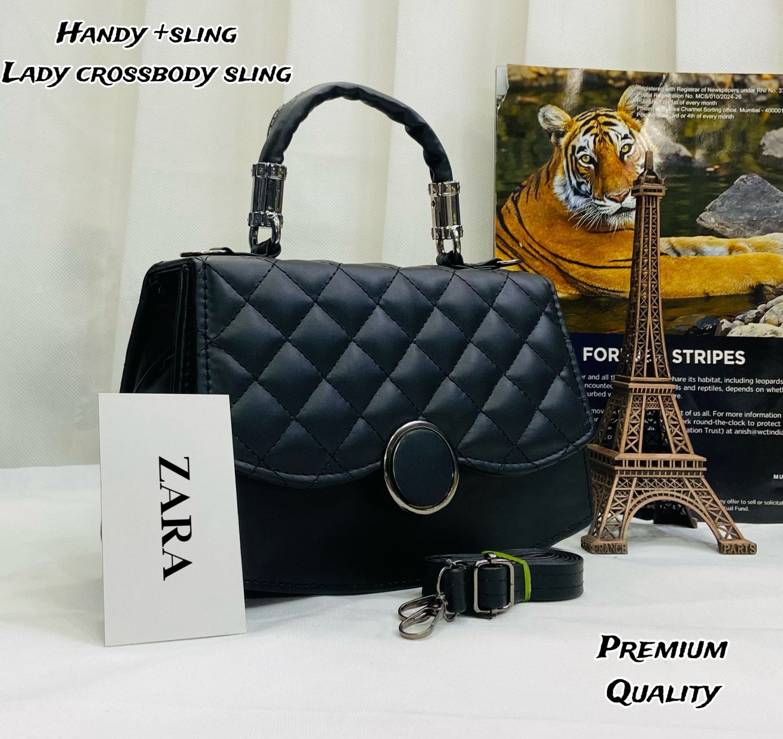 Zara Handy Crossbody Sling Bag with Full Embroidery Black