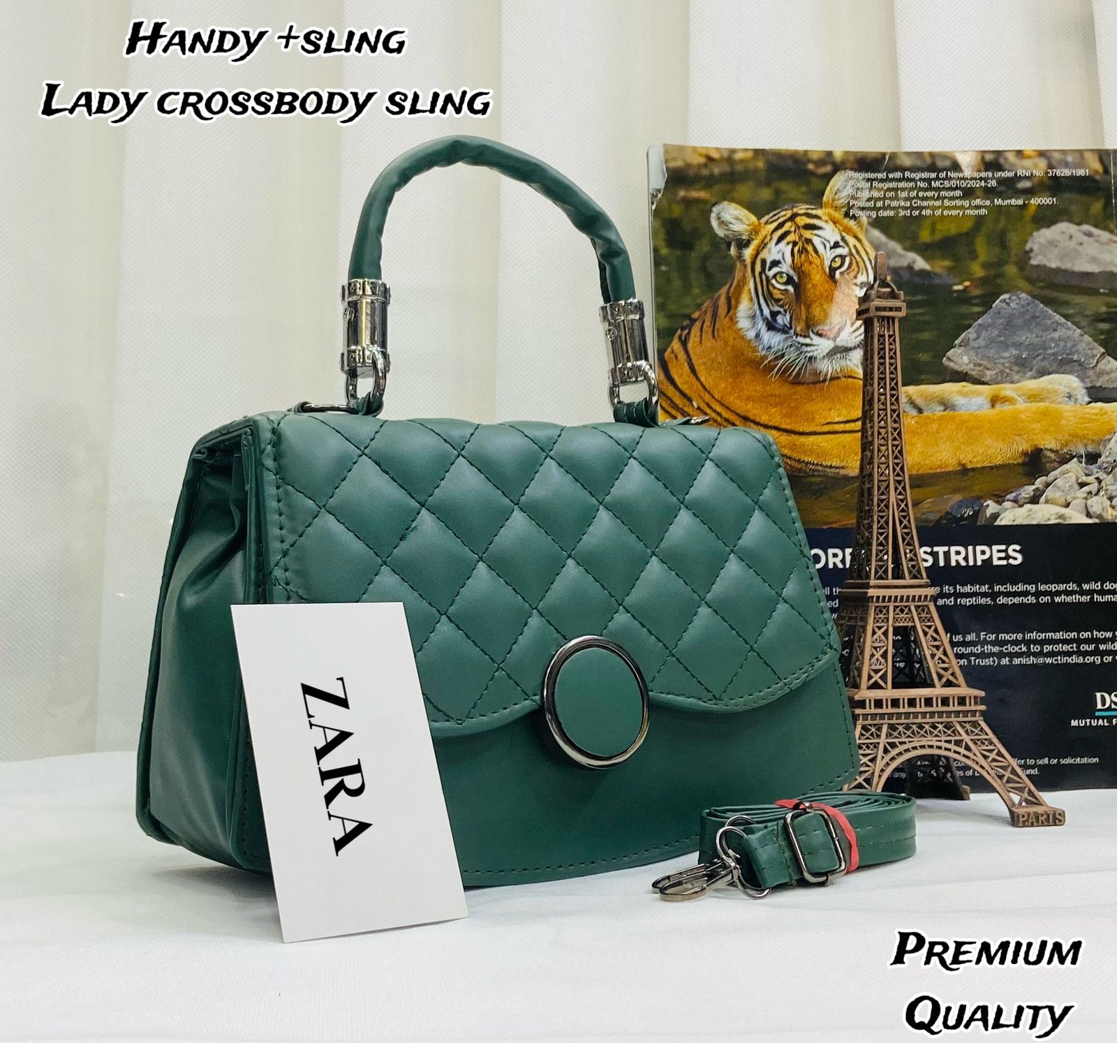 Zara Handy Crossbody Sling Bag with Full Embroidery Green