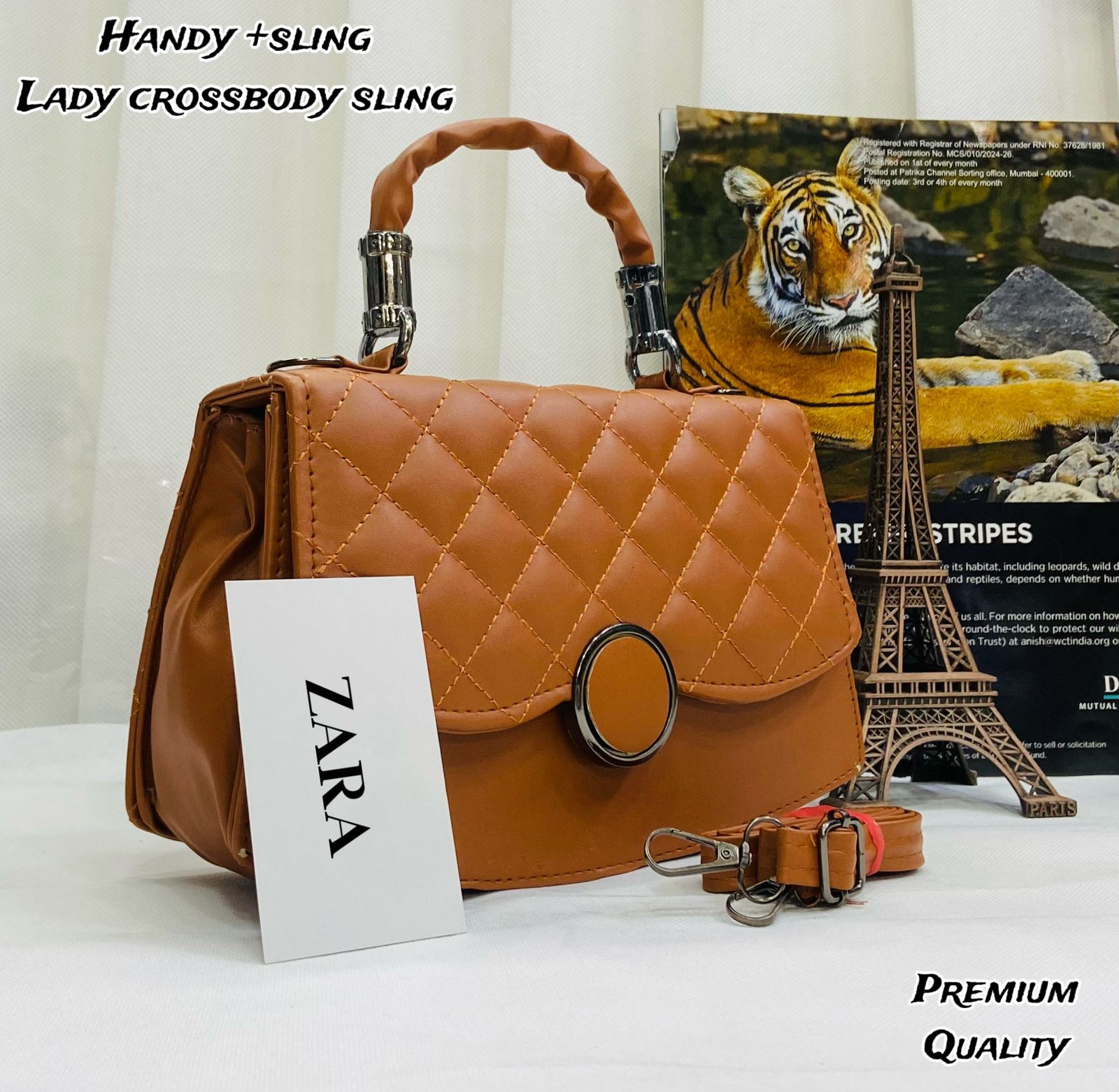 Zara Handy Crossbody Sling Bag with Full Embroidery Bronze