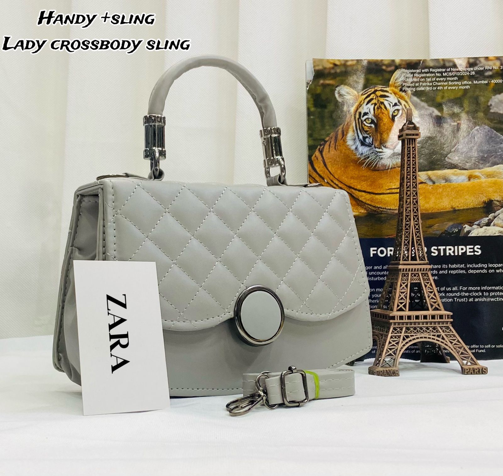 Zara Handy Crossbody Sling Bag with Full Embroidery Grey