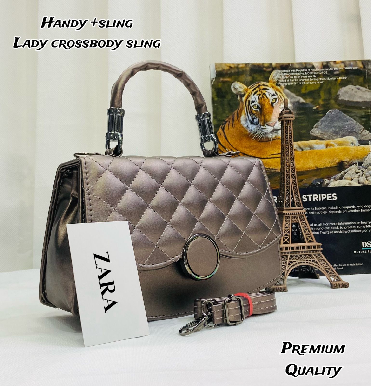 Zara Handy Crossbody Sling Bag with Full Embroidery chocolate brown