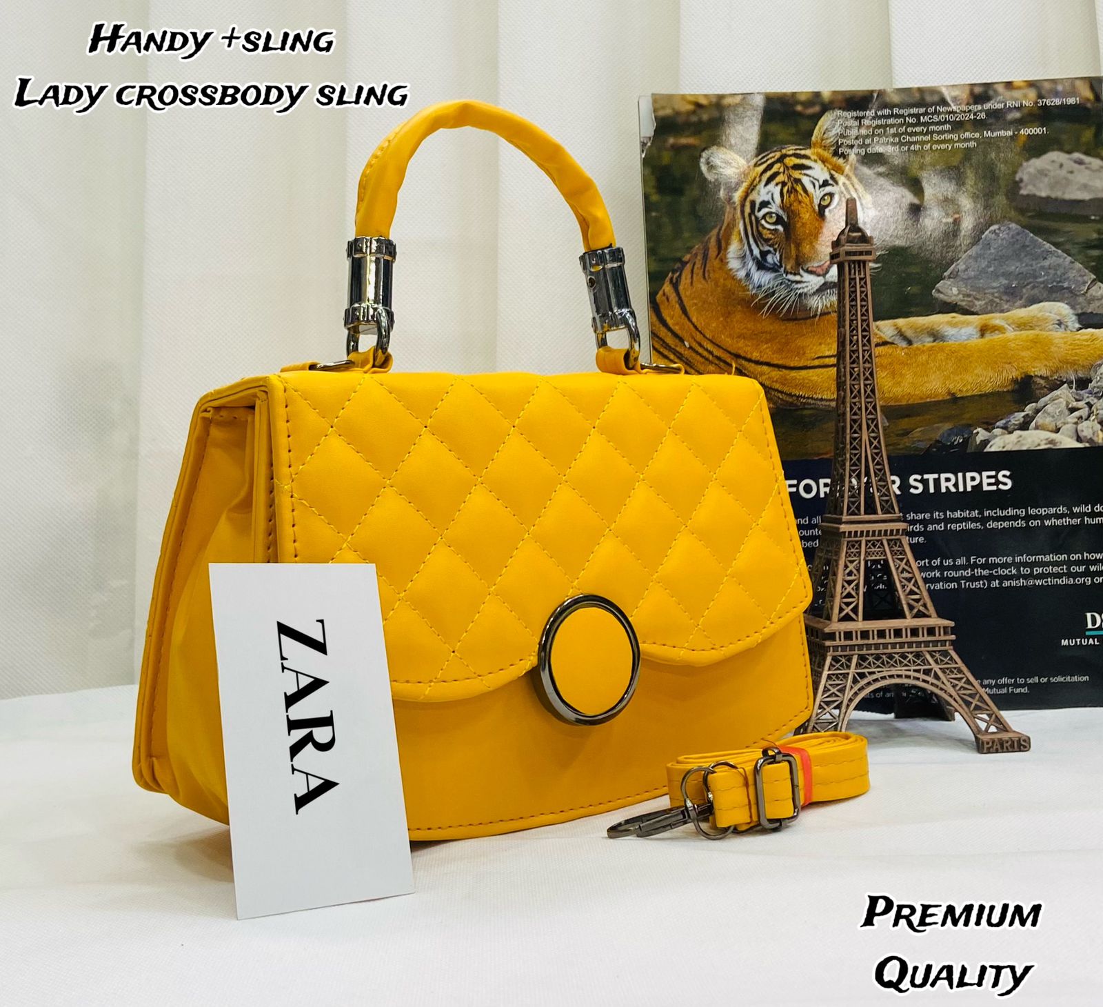 Zara Handy Crossbody Sling Bag with Full Embroidery Yellow