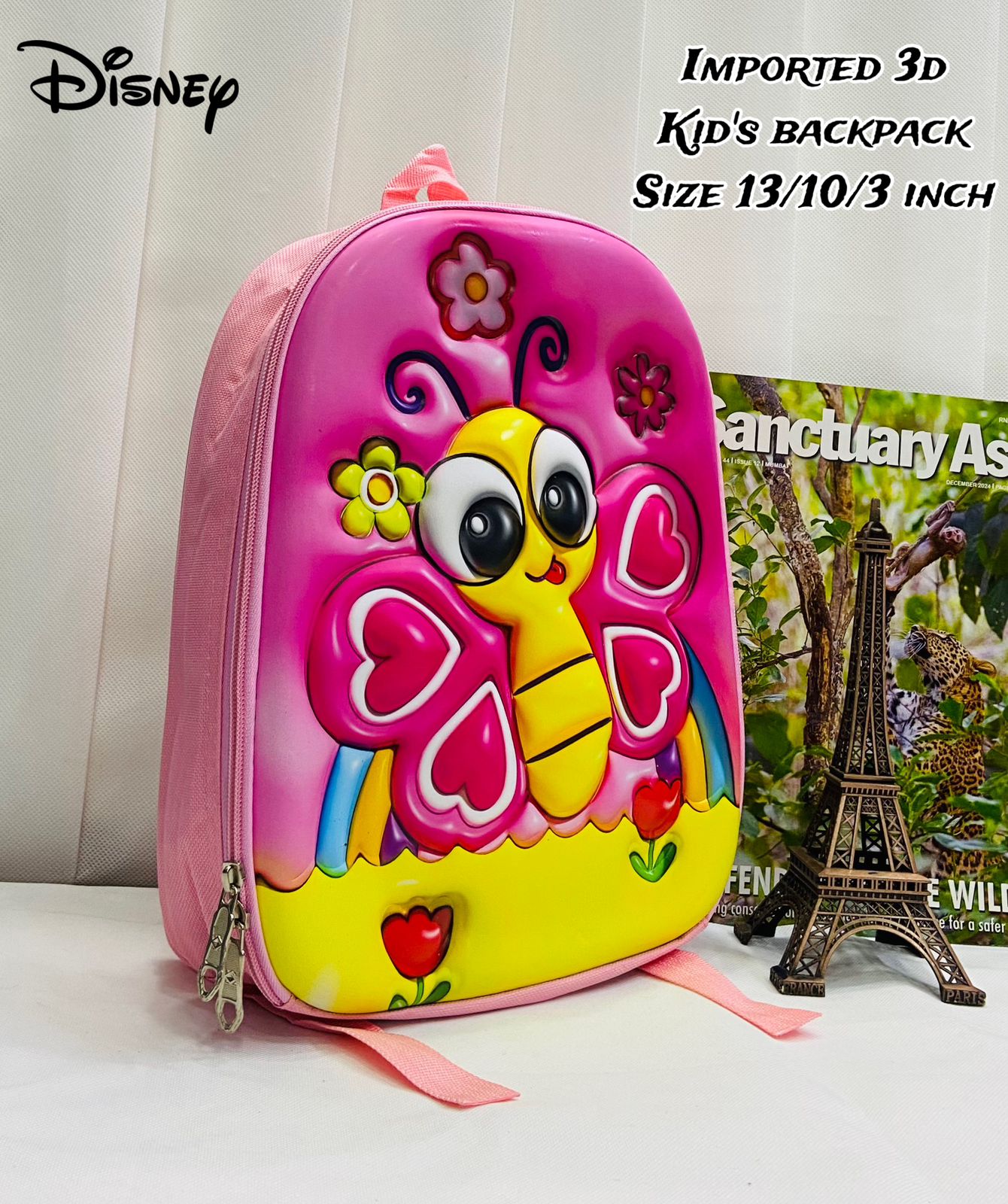 Kids Kindergarten 3D Emboss Backpacks - Butterfly Pattern Available Pink