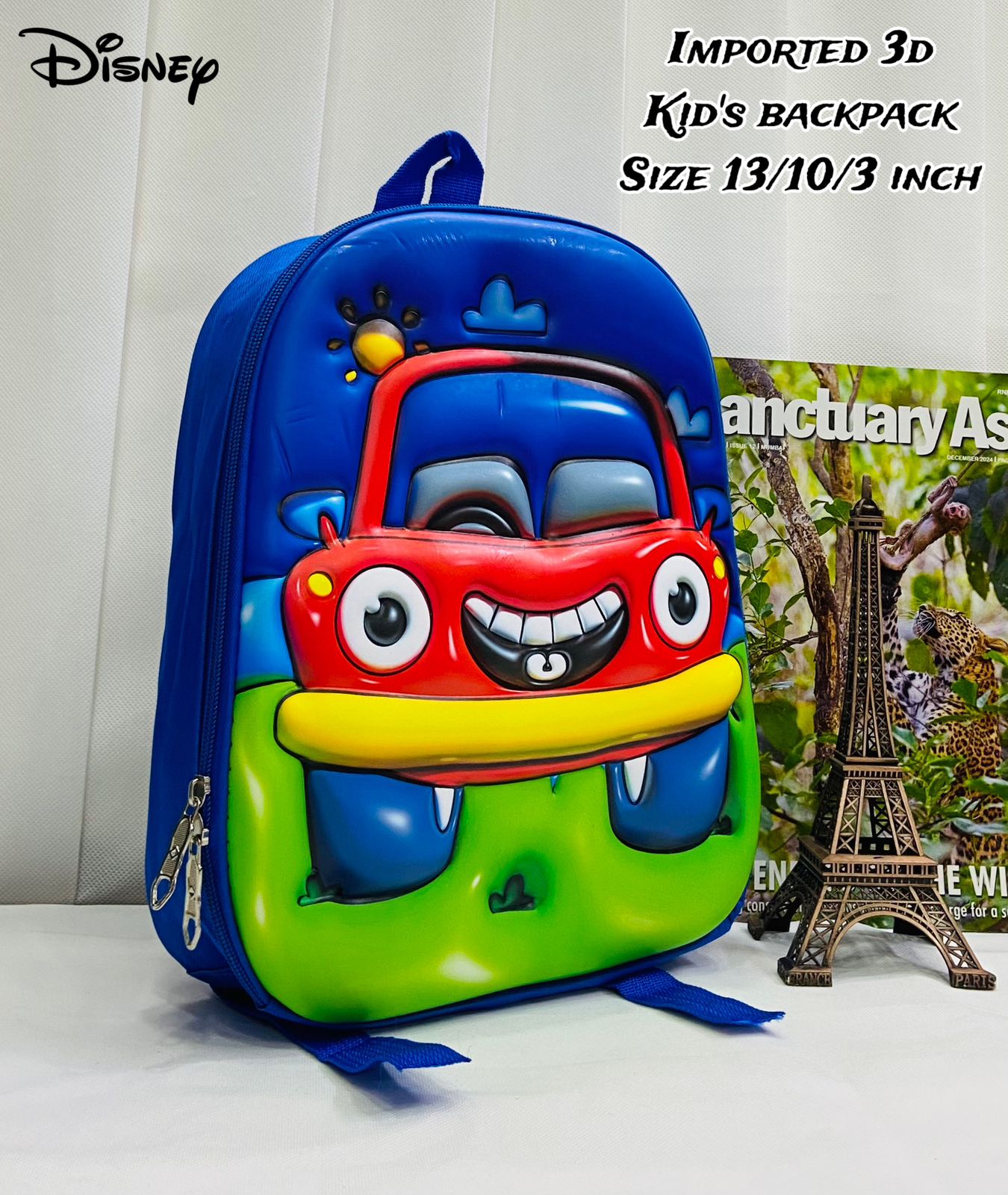 Kids Kindergarten 3D Emboss Backpacks - Car Pattern Available Blue
