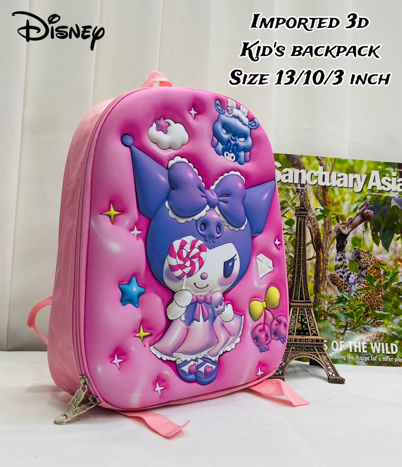 Kids Kindergarten 3D Emboss Backpacks - Kuromi Pattern Available Pink