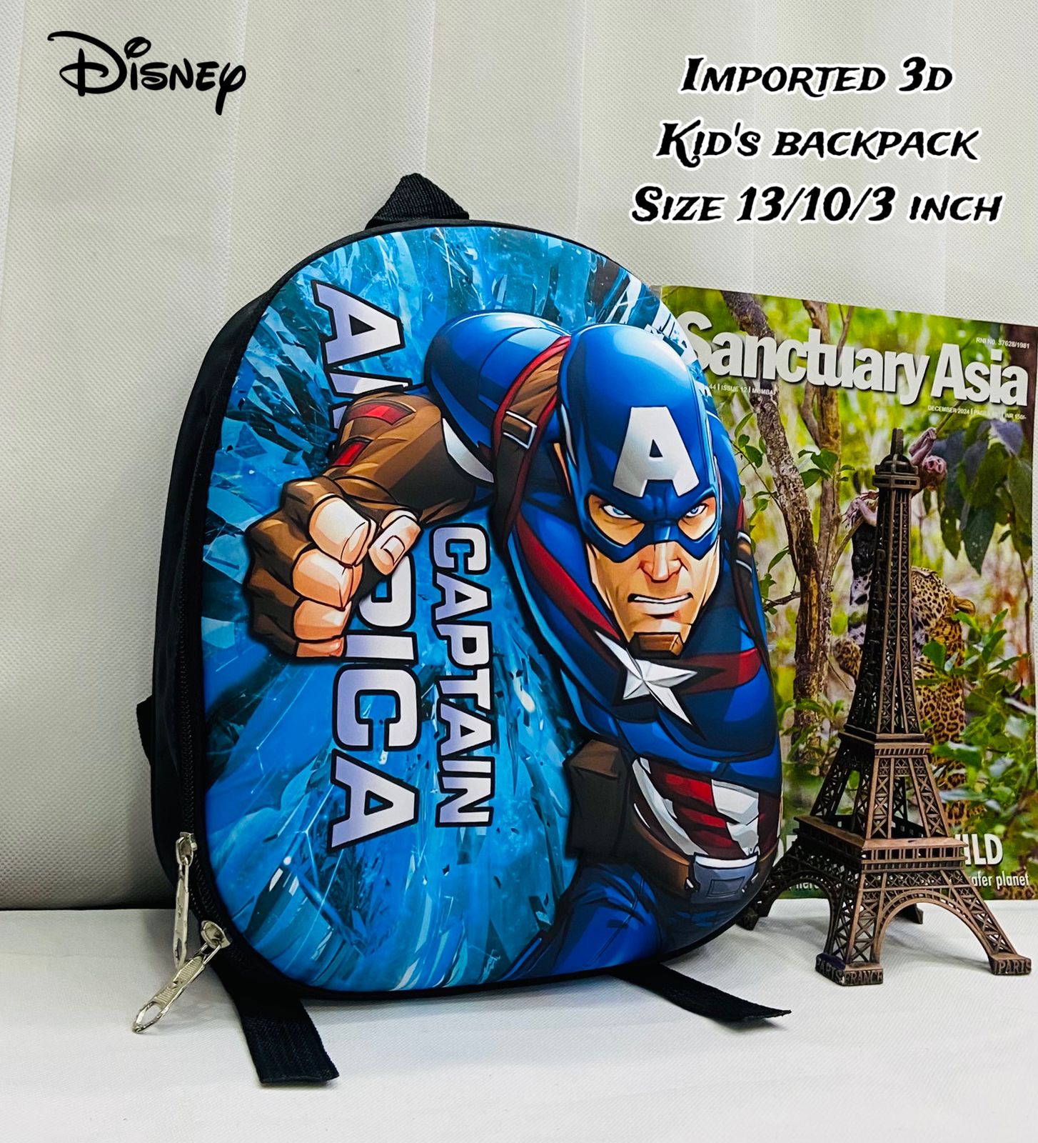 Kids Kindergarten 3D Emboss Backpacks - Captain America Pattern Available Blue