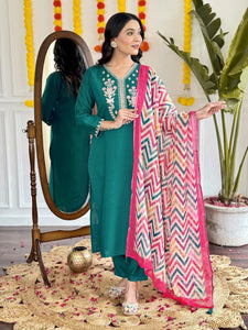 Viscose Chanderi Kurti Set | Sequence Embroidery | Festive Wear | Green
