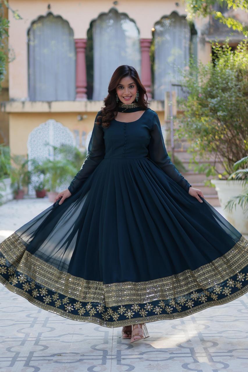 Stunning Faux Blooming Gown with Dupatta and Embroidered Work