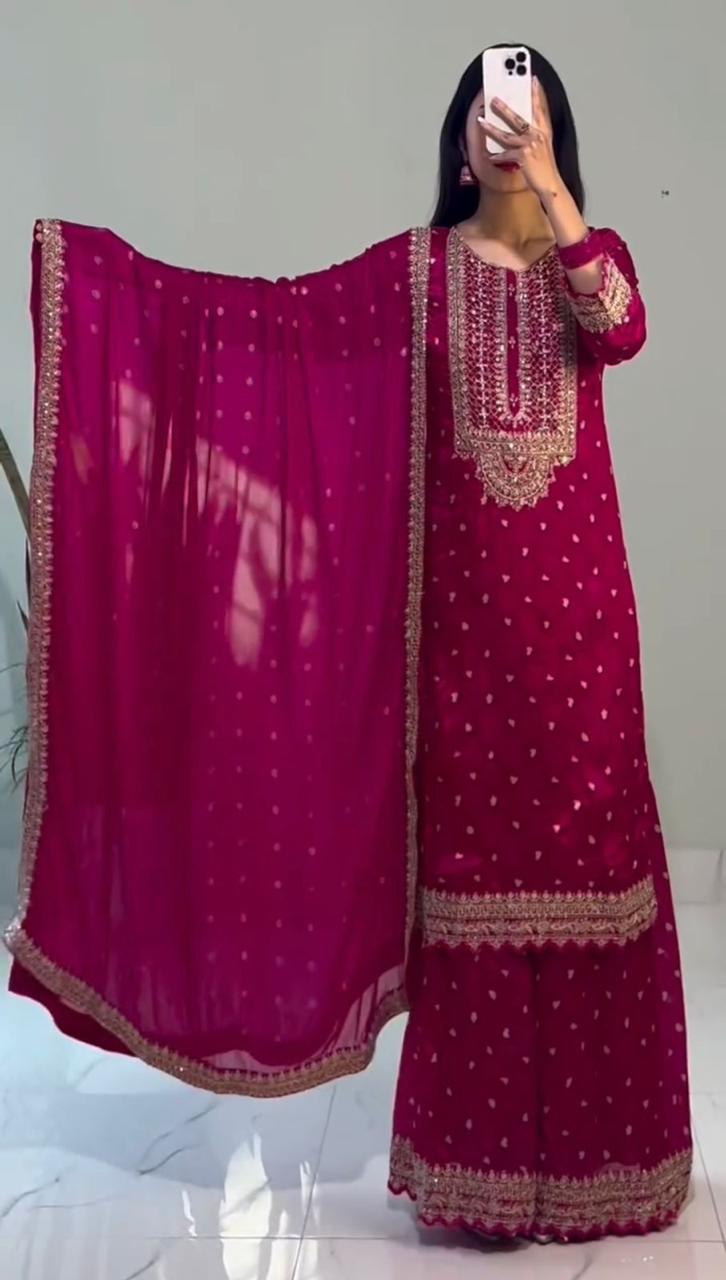 Elegant Designer Party Wear Sharara Set with Dupatta