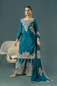 Elegant Pure Chinnon Silk Embroidered Set with Dupatta