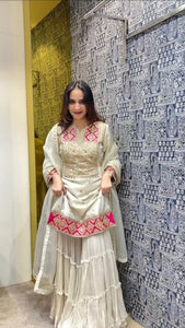 Stunning Pur Vichitra Silk Top Sarara Plazzo Set