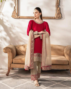 Stylish Heavy Malay Satin Silk Outfit with Embroidery