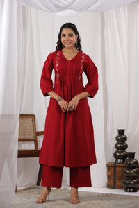 Pleated Cotton Kurti Pant Set | Embroidery & Sequence Work | M-3XL | Trendbuy