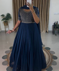 Beautiful Georgette Anarkali Dress | Embroidery | Blue | S-XXL | Trendbuy