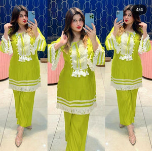Solid Riyon Cord Set | Parrot Green | Lace Work | Sizes M-XXL | Trendbuy