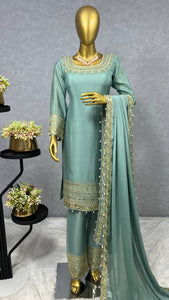 Elegant Chinon Silk Kurti Set | Blue | Sizes M-XXL | Trendbuy