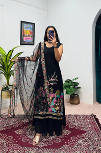 Elegant Embroidered Kurti, Lehenga & Dupatta Set | Black | M-XXL | TREND BUY