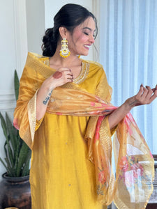 Premium Chinon Silk Embroidered Salwar Suit Set in Festive Pink and Mustard