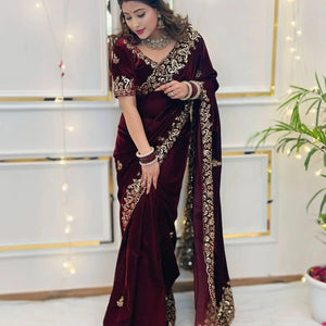 Designer Velvet Saree | Sequence & Jari Embroidery | TREND BUY