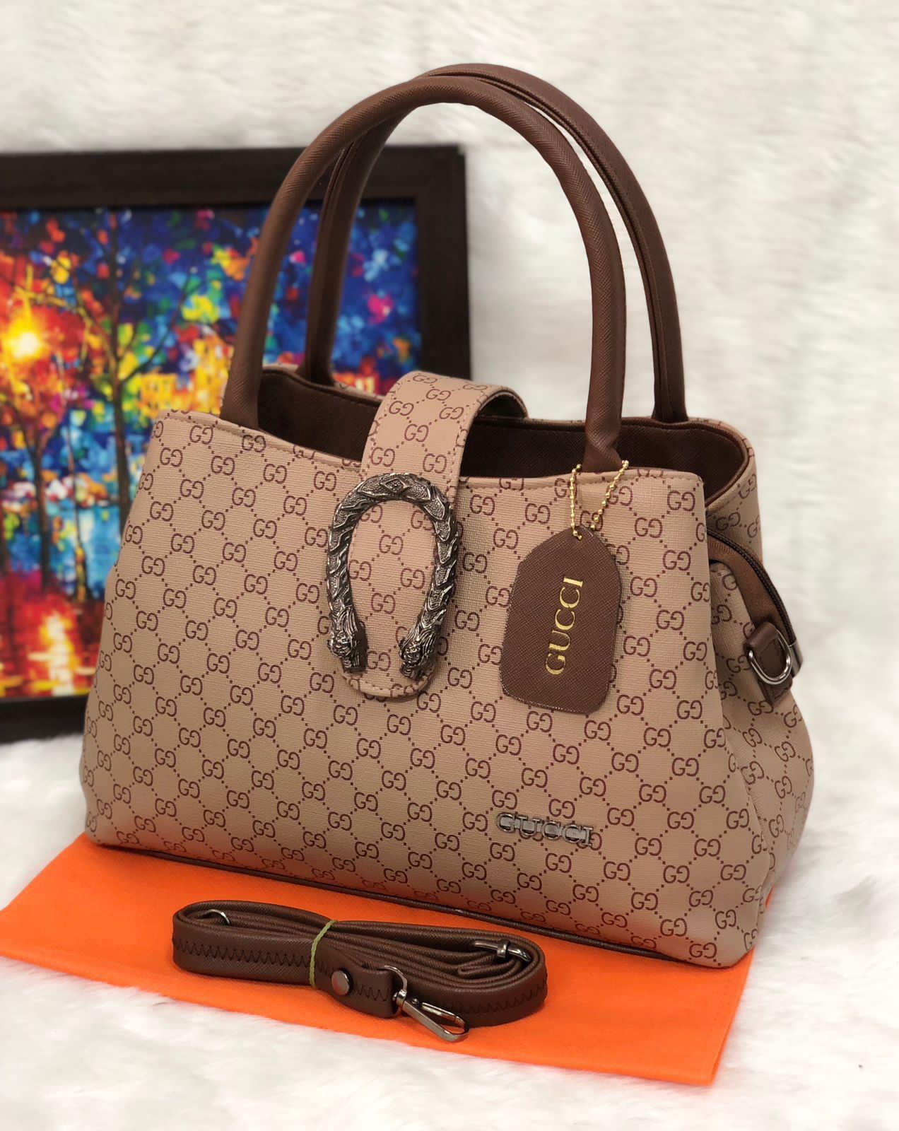 Gucci Handbag - Double Partition PU Vegan Leather Bag (Black, Beige, Brown, Green, White) sea yellow