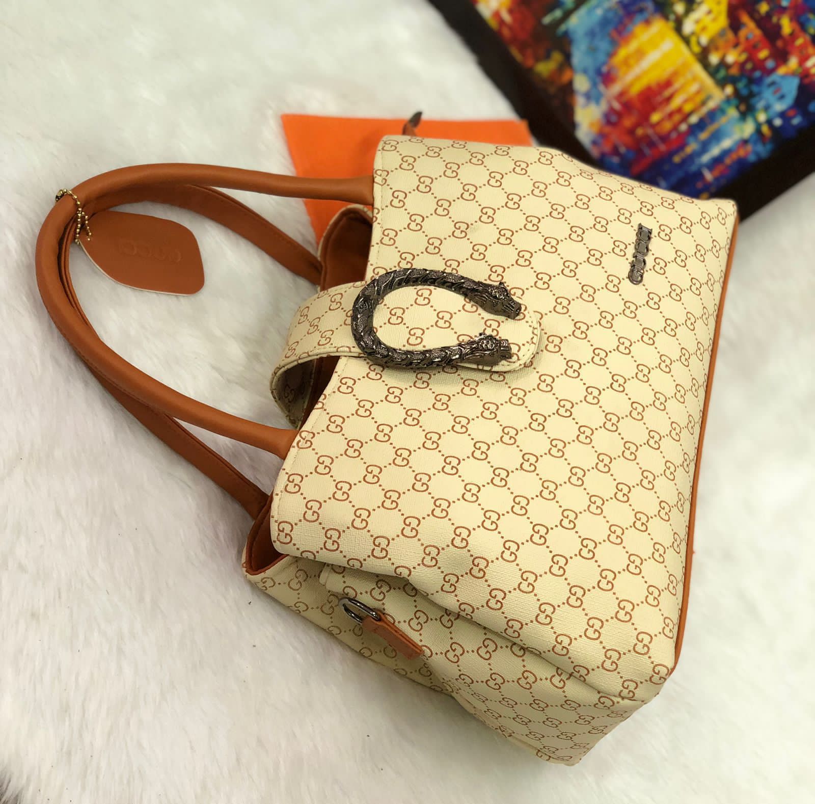 Gucci Handbag - Double Partition PU Vegan Leather Bag (Black, Beige, Brown, Green, White)