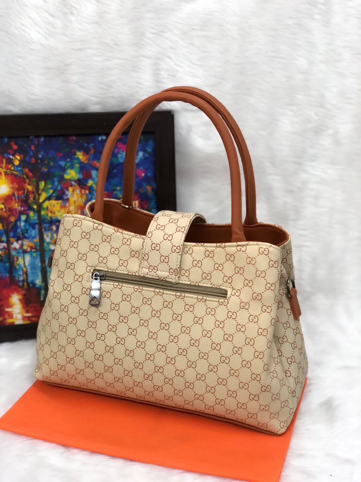 Gucci Handbag - Double Partition PU Vegan Leather Bag (Black, Beige, Brown, Green, White)