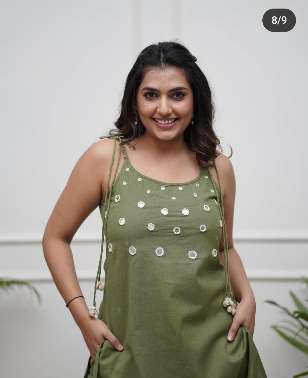 TREND BUY Algae Green Cotton Spaghetti Strap Kurti Pant Set (M-XXL)