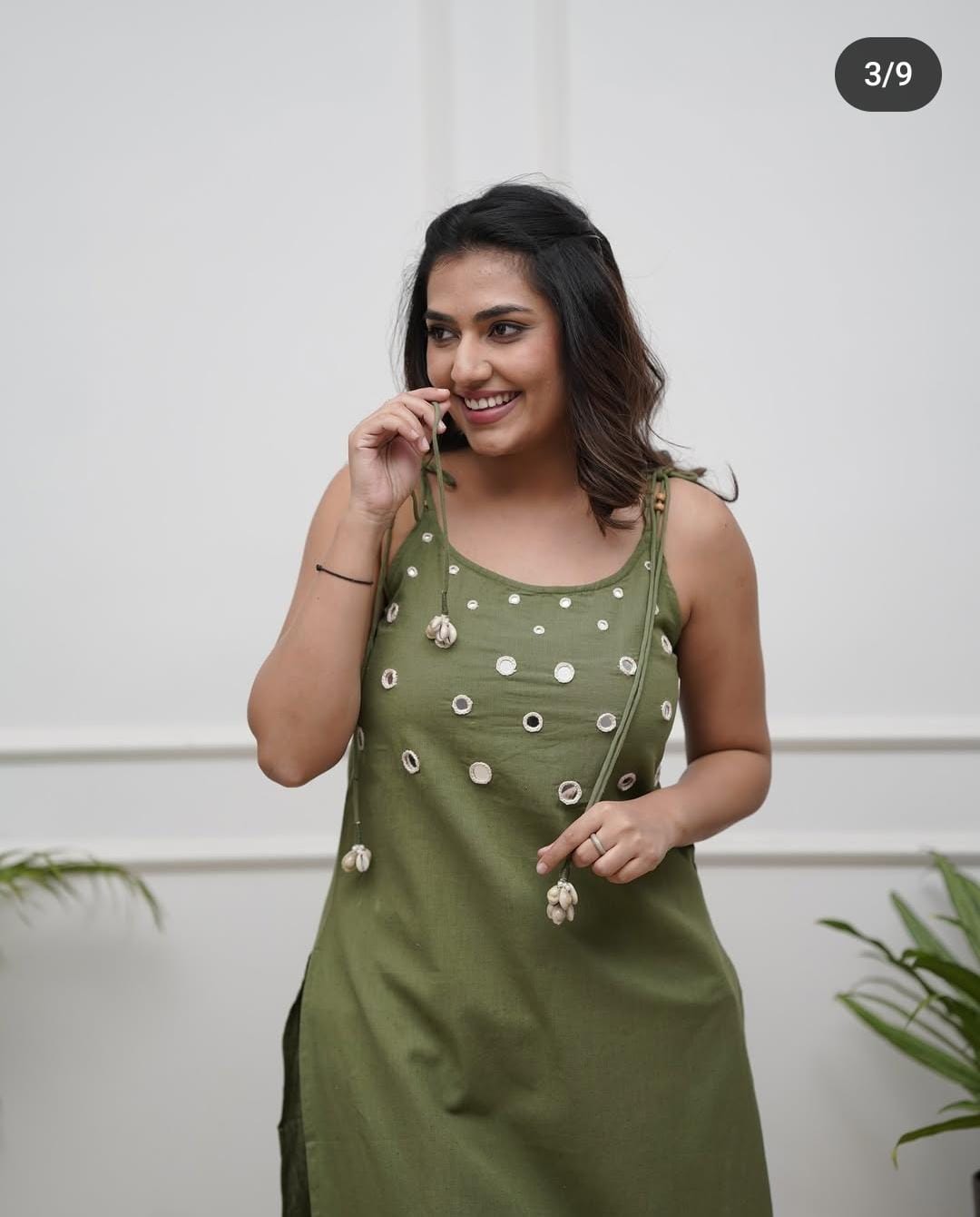 TREND BUY Algae Green Cotton Spaghetti Strap Kurti Pant Set (M-XXL)