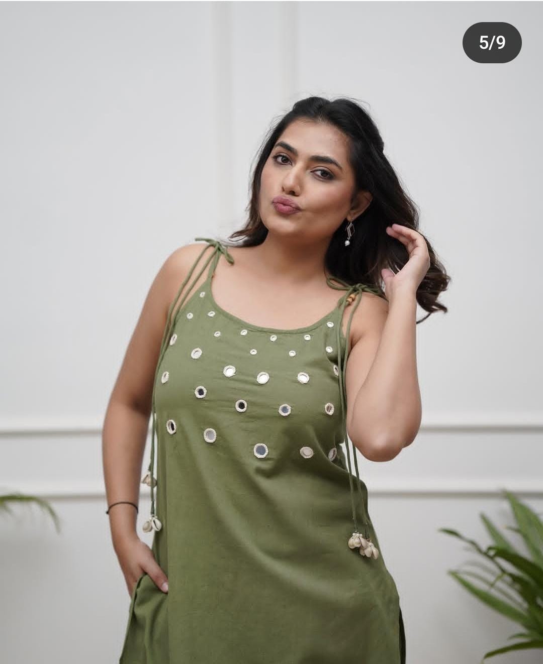 TREND BUY Algae Green Cotton Spaghetti Strap Kurti Pant Set (M-XXL)