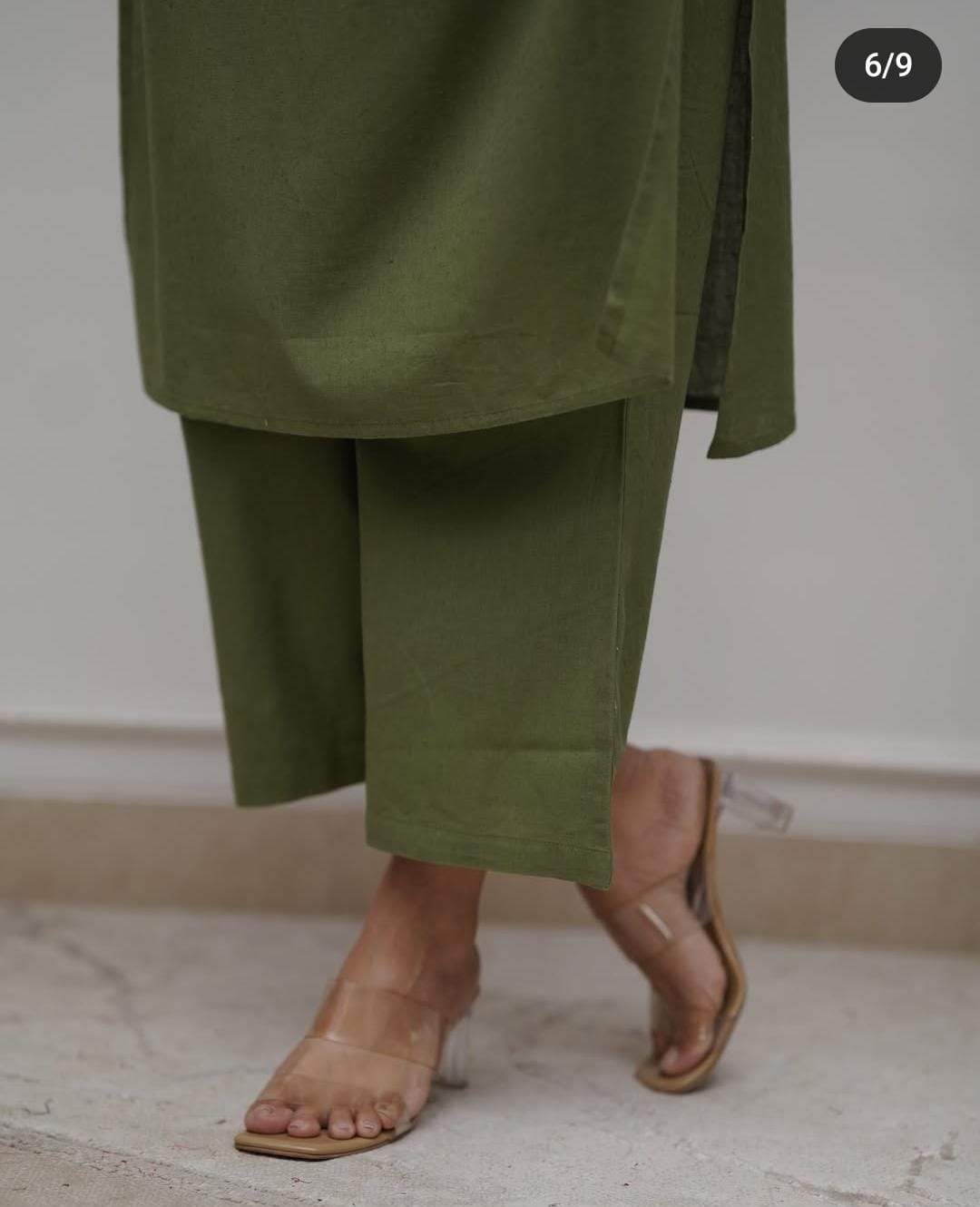 TREND BUY Algae Green Cotton Spaghetti Strap Kurti Pant Set (M-XXL)
