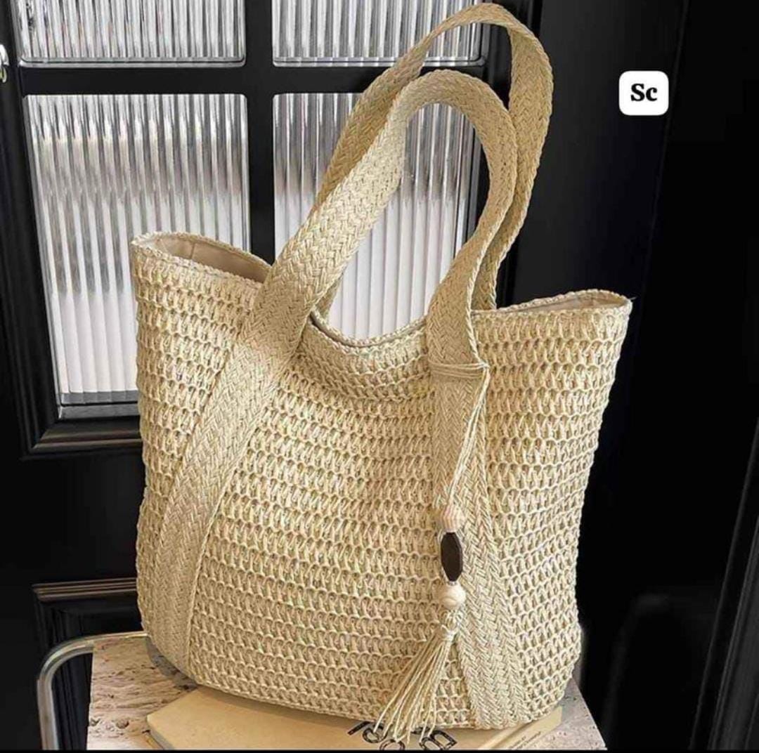 Japanese-Inspired Jute Bag (Green/White/Brown) with Single Partition - TREND BUY White