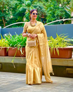 Golden Banarasi Tissue Saree | South Indian Style | TRENDBUY
