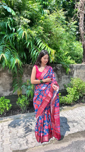 Dark Pink and Blue Silk Saree | TRENDBUY