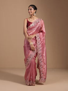 Onion Pink Wedding Gold Crush Saree | Embroidery & Coding Work | TREND BUY | TRENDBUY