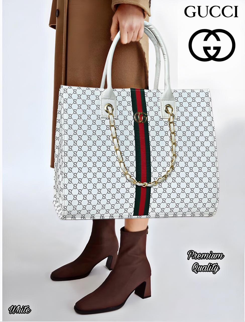 TRENDBUY GUCCI inspired oversized tote bag in pristine White, highlighting premium quality.