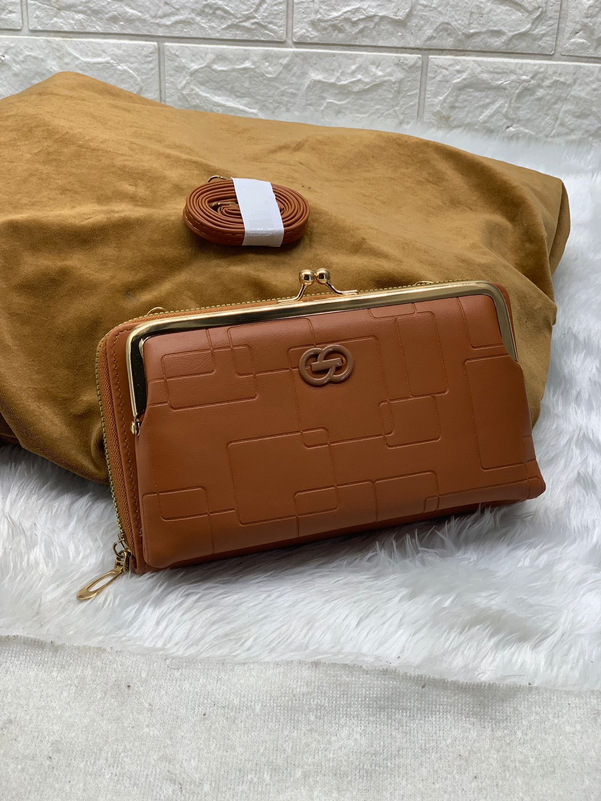 TRENDBUY tan PU leather wallet sling bag for women and girls, versatile design.