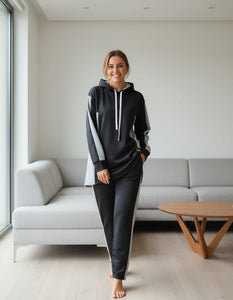 TRENDBUY Cozy Fleece Color Block Hoodie & Pant Cordset for Women