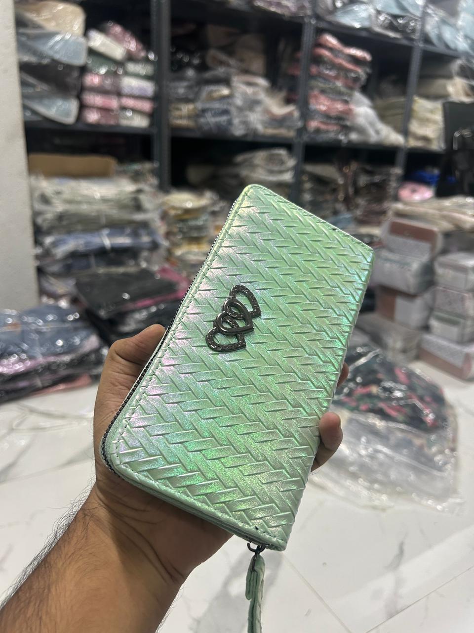 TRENDBUY multi-color change wallet in Iridescent Mint Green, showcasing its textured design.
