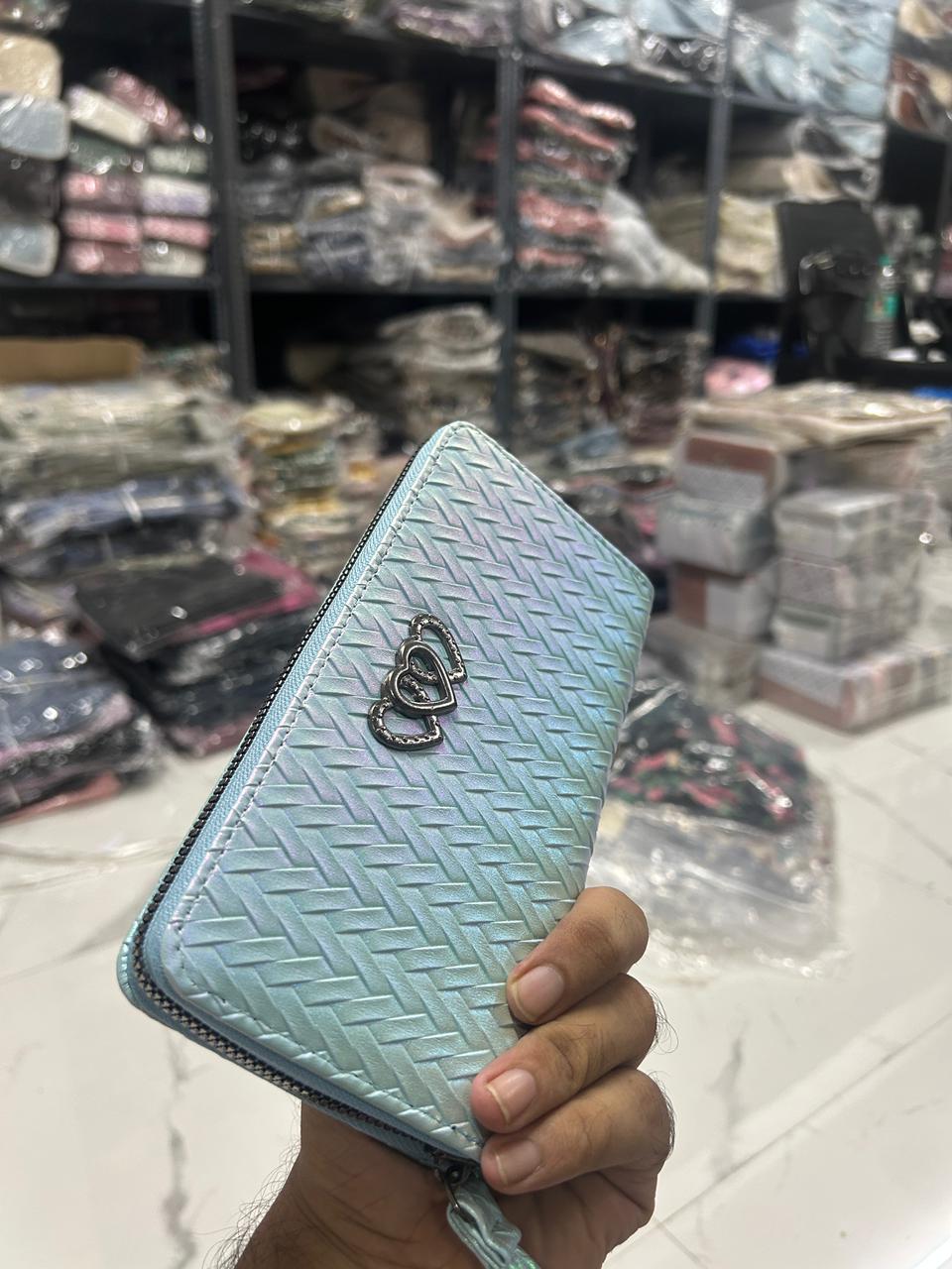 TRENDBUY Vintage large capacity wallet in Iridescent Sky Blue, featuring a subtle color shift.