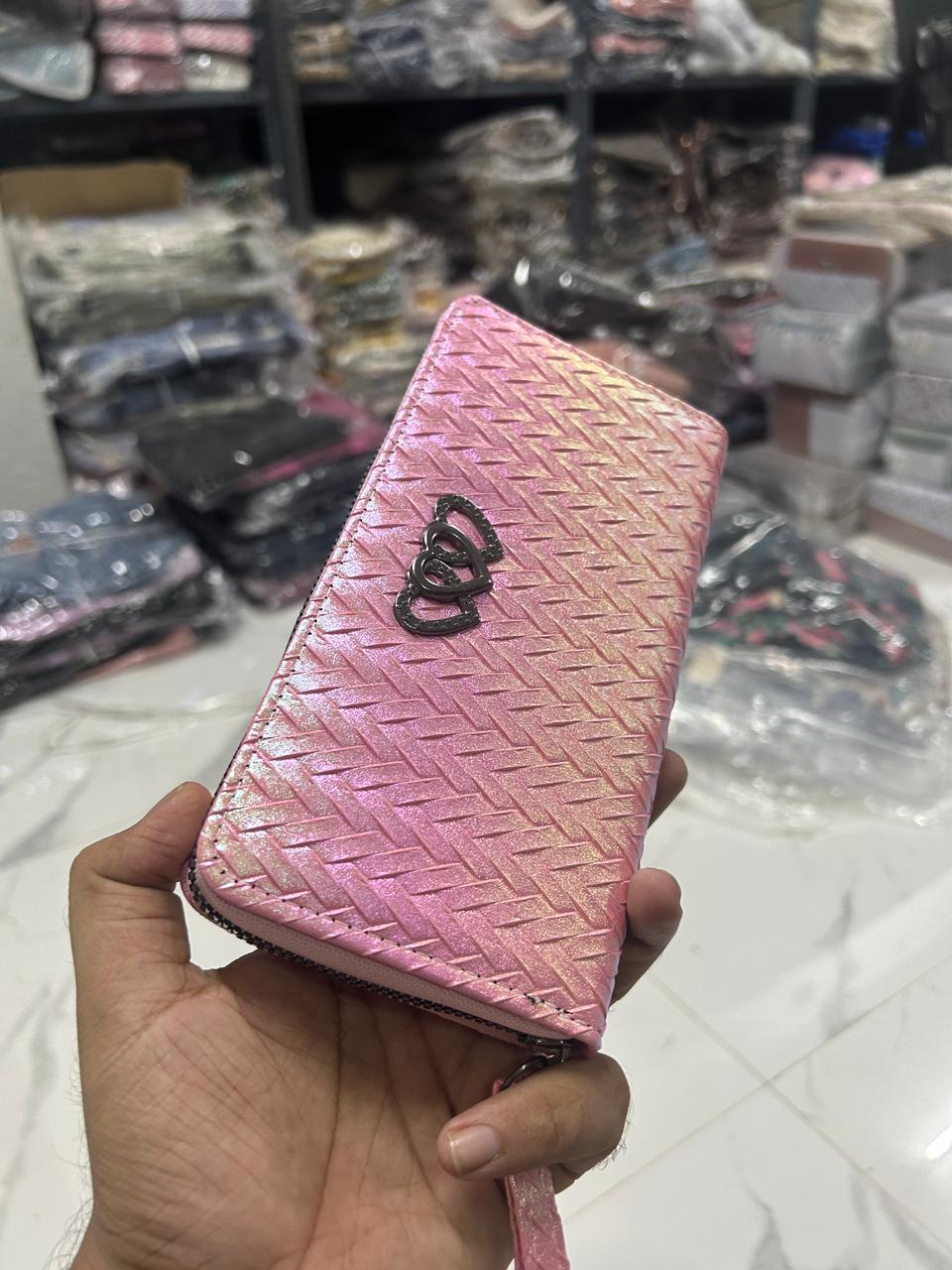 TRENDBUY Premium Quality Dhup Chhao wallet, shimmering with golden-pink iridescent light.
