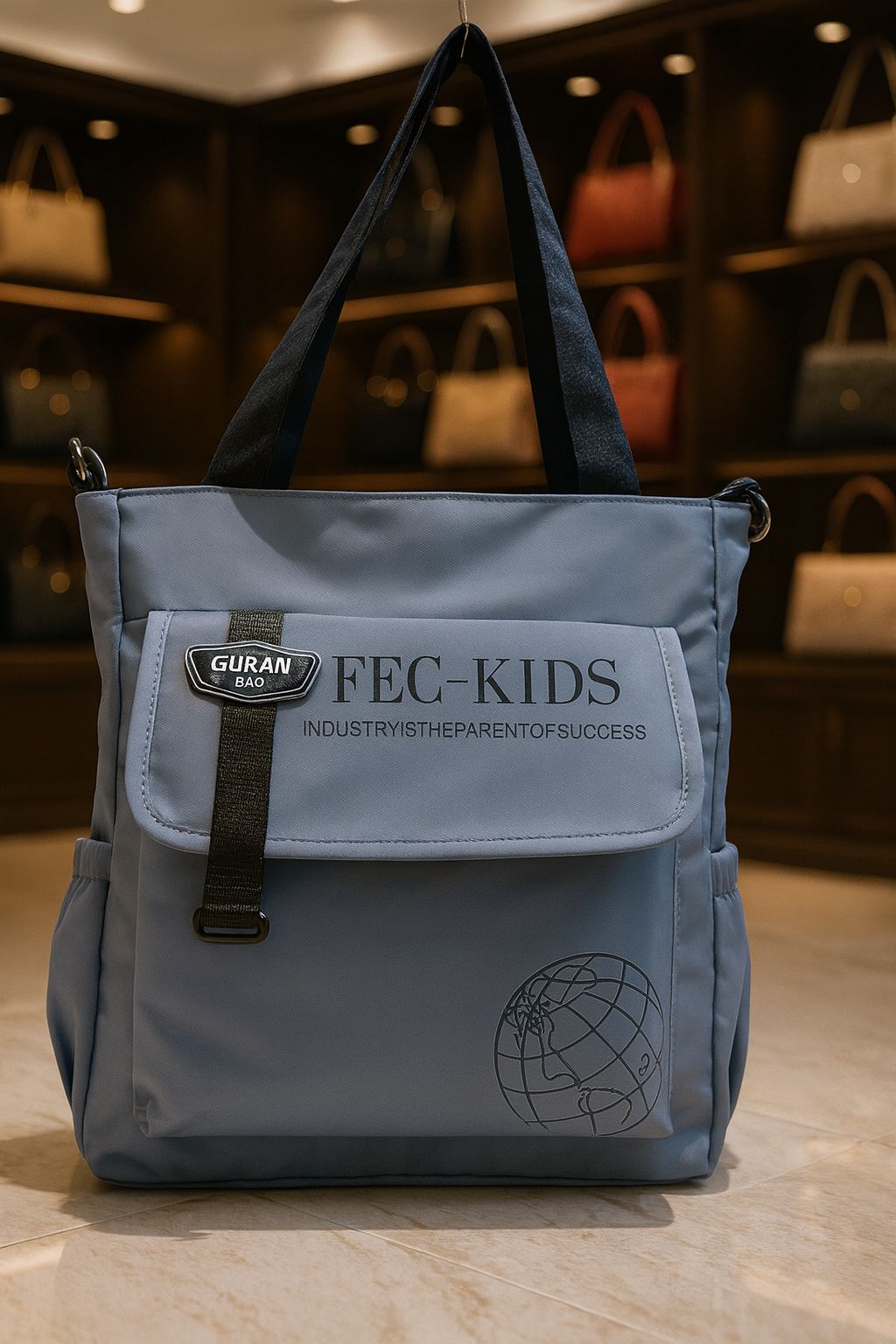 Steel blue imported quality tote shoulder bag featuring a durable strap and spacious design.