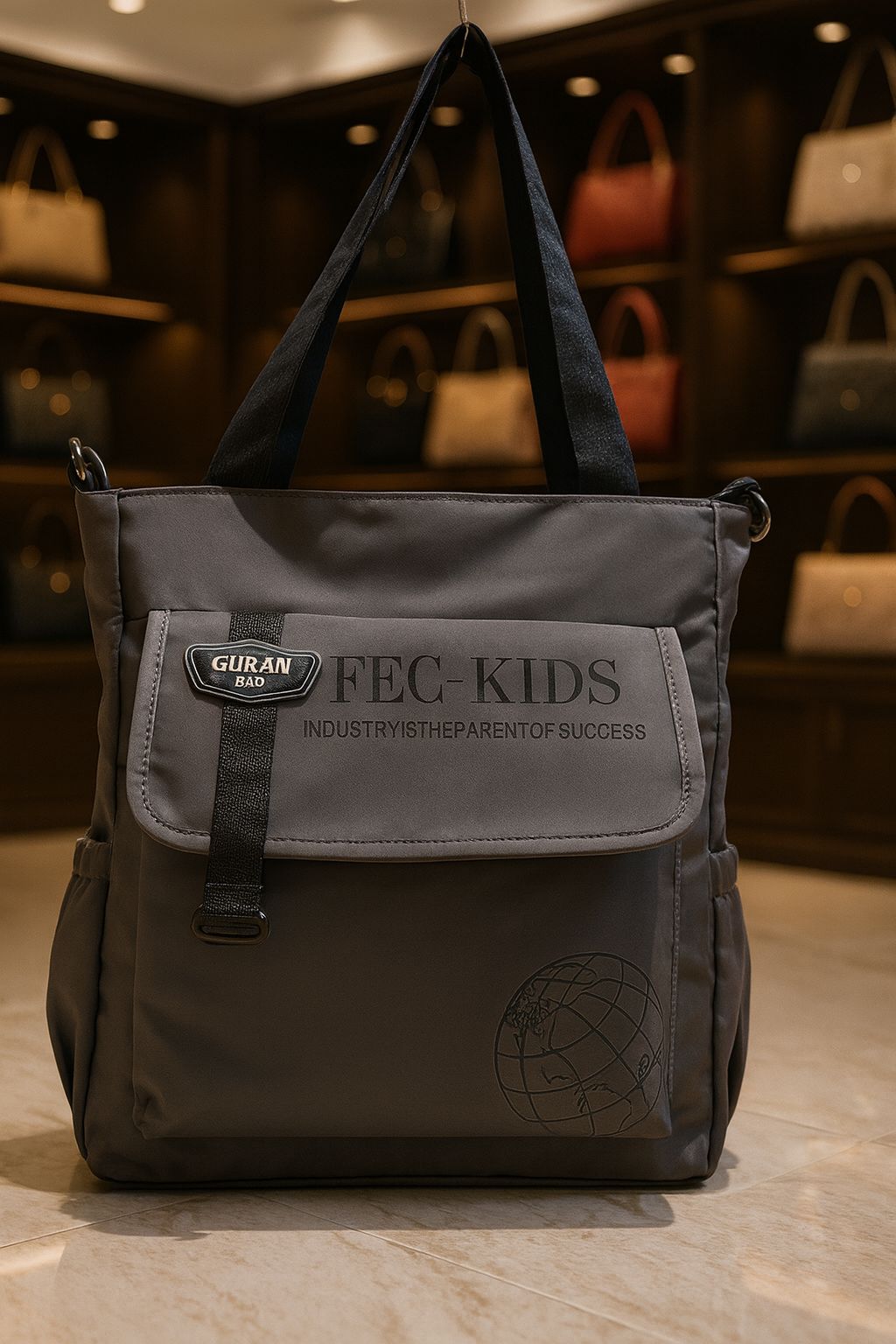 Dark charcoal gray imported versatile tote bag, perfect for daily essentials, from TRENDBUY.