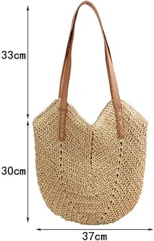TRENDBUY woven tote bag dimensions diagram showing height (30cm), width (37cm), and strap drop (33cm) for accurate sizing.