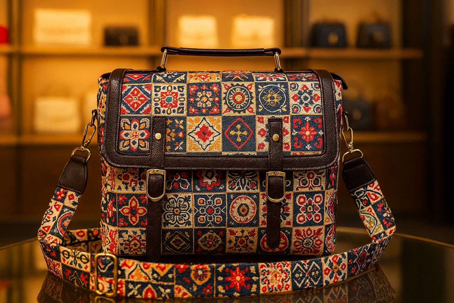 TRENDBUY Ikkat Cotton Sling Bag showcasing a rich multicolor tile mosaic handblock print, perfect for adding a pop of color.