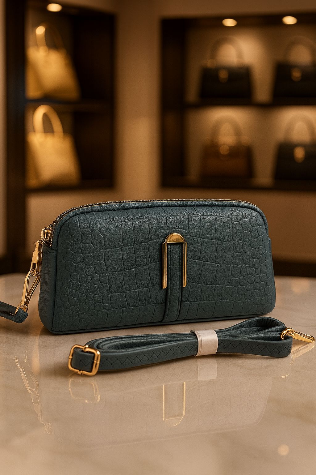 TRENDBUY Premium Croco PU Sling Bag in Teal Blue, a sophisticated color option.
